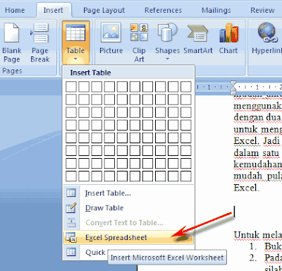 excel spreadsheet di ms word