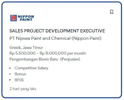 Lowongan Kerja Sales Project Development Executive di PT Nipsea Paint and Chemical (Nippon Paint)