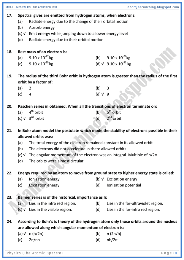 mcat-physics-the-atomic-spectra-mcqs-for-medical-entry-test