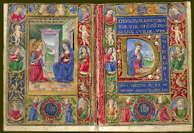 Manuscript miniature showing the annunciation of the Virgin from a Book of Hours