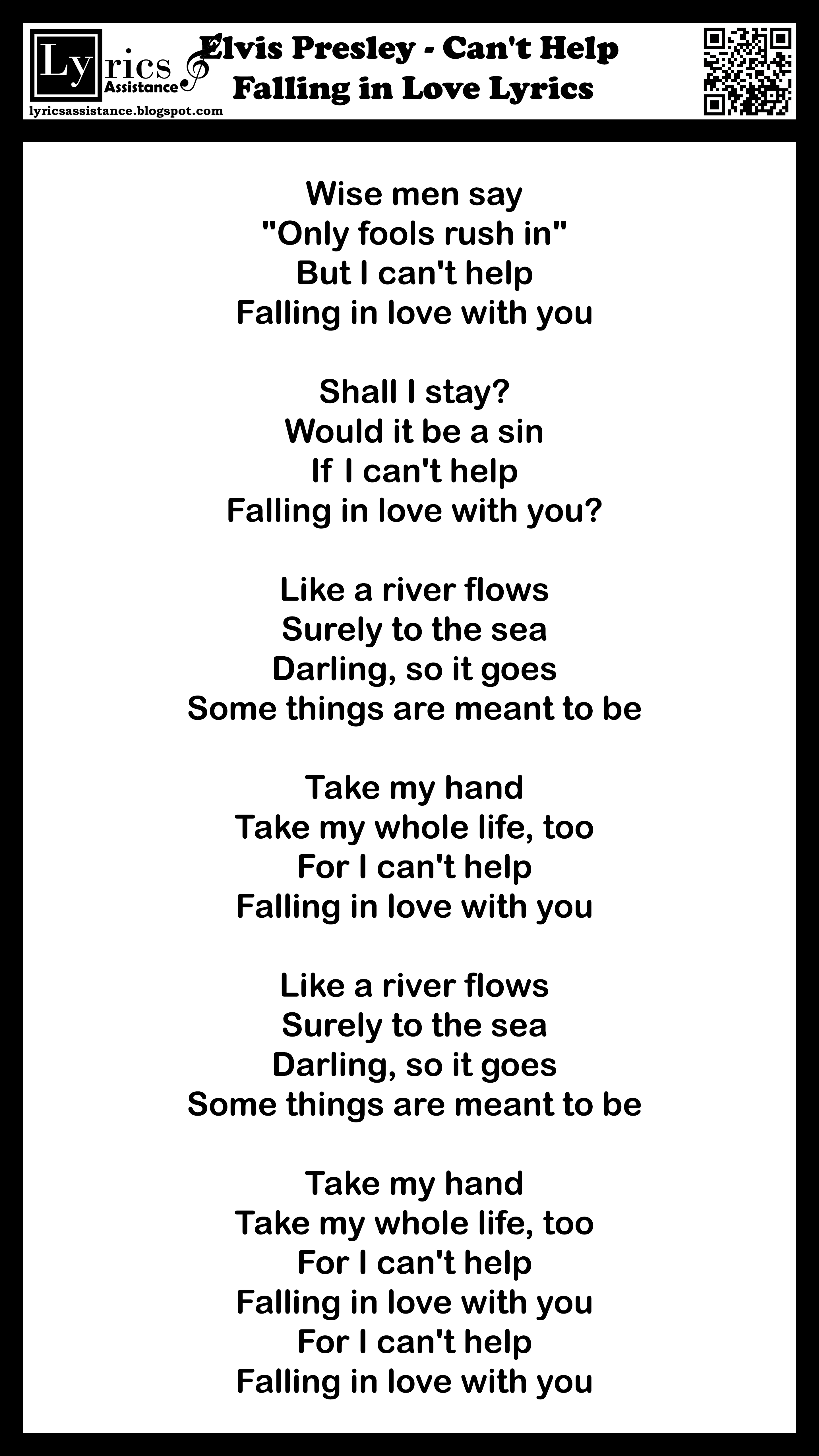 elvis presley - can't help falling in love lyrics