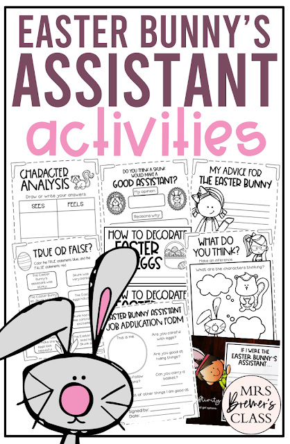 The Easter Bunny's Assistant book activities unit with literacy printables, reading companion activities, lesson ideas, and a craft for Kindergarten and First Grade