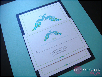 HandGlittered Peacock Wedding Invitations