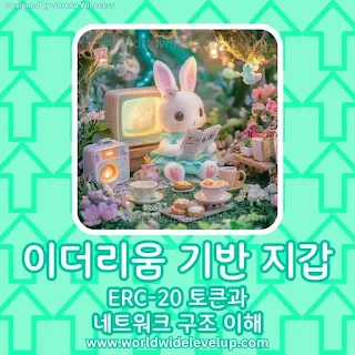 귀엽고 하얀 토끼 인형이 여러가지 문서를 들여다보며 이더리움 기반의 지갑에 대해 공부하고 있습니다. 토끼 인형의 뒤에는 채굴용 컴퓨터가 돌아가고 있으며, 토끼 인형의 앞에는 여러 찻잔과 쿠키가 있습니다. 이 토끼 인형이 얼마나 열심히 암호화폐와 블록체인을 공부하는지 잘 보여줍니다.