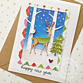 Sunny Studio Stamps: Rustic Winter Woodland Borders Fancy Frames Happy Thoughts Happy New Year's Card by Franci Vignoli