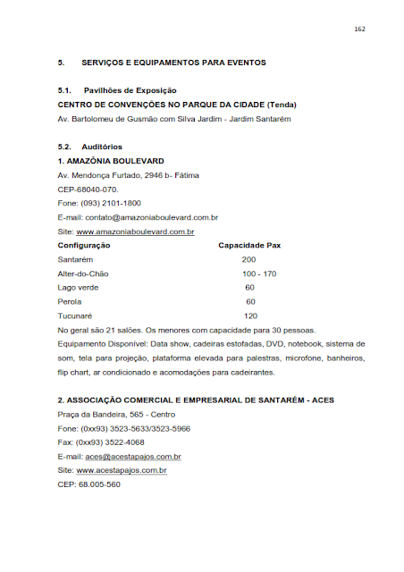 INVENTÁRIO DA OFERTA E INFRA ESTRUTURA TURÍSTICA DE SANTARÉM – PARÁ – AMAZÔNIA – BRASIL - 2010 - II. SERVIÇOS E EQUIPAMENTOS TURÍSTICOS