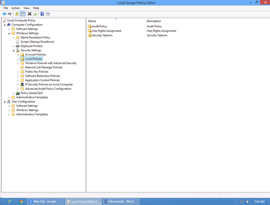 Windows 8 Local Policies