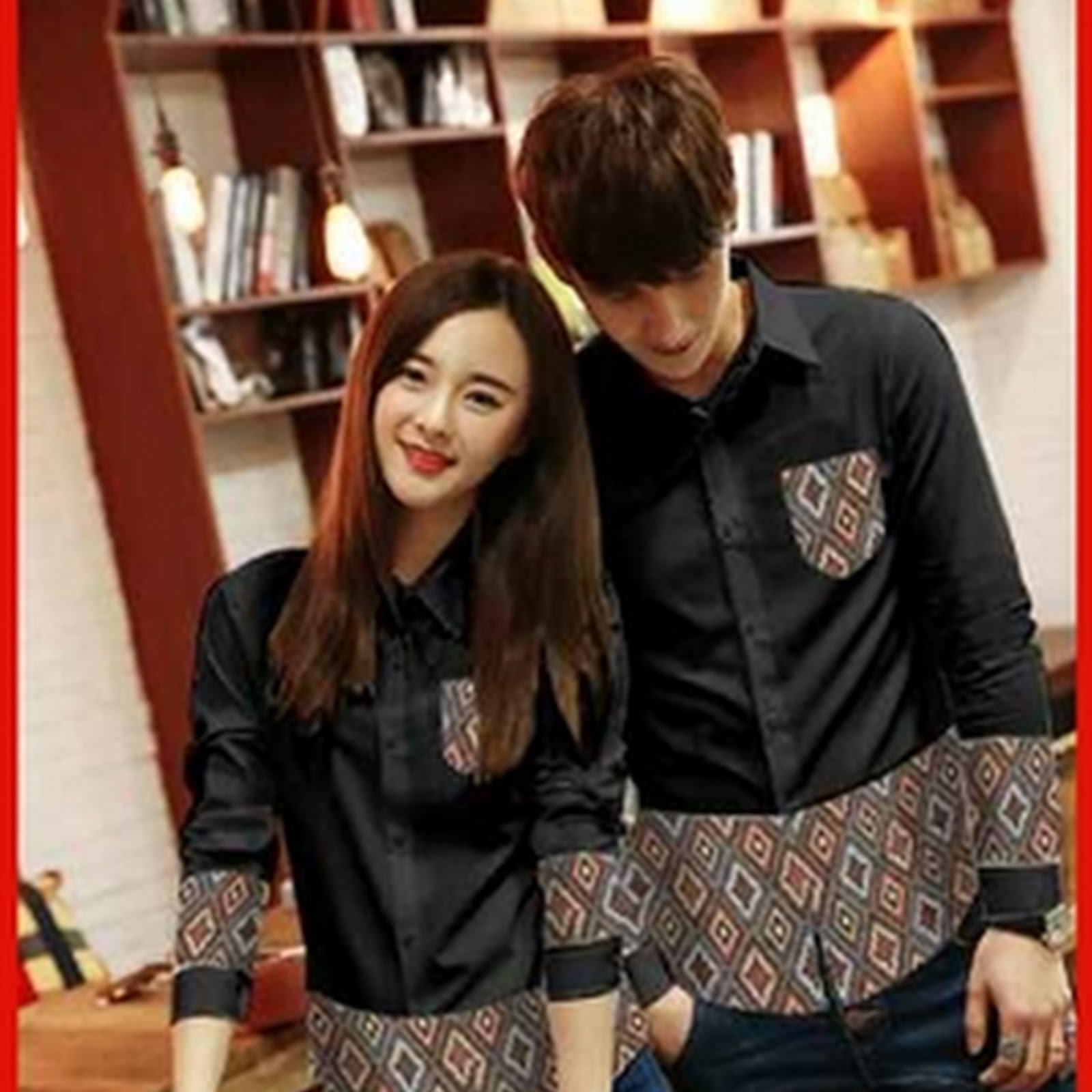 Gambar Gambar 369 Kemeja Couple Lengan Panjang Motif Kotak Hitam