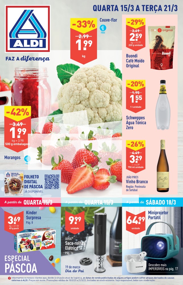 Folheto ALDI - "Faz a Diferença" numa seleção variada de produtos em promoção de 15 a 21 de março