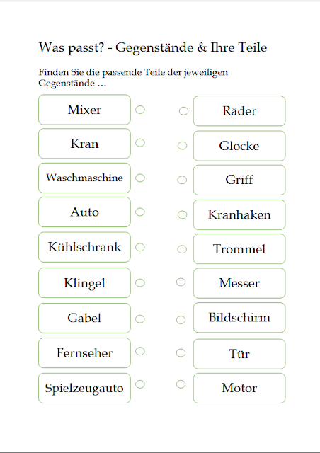 Was passt? - Gegenstände und Ihre Teile