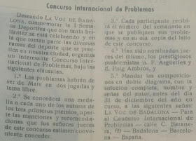 Concurso Internacional de Poblemas de Ajedrez promovido por el semanario La Voz de Badalona en 1958
