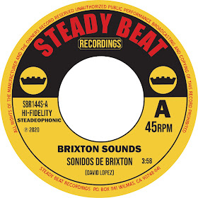 The artwork is a reproduction of a Steady Beat Recordings paper label for a vinyl single.