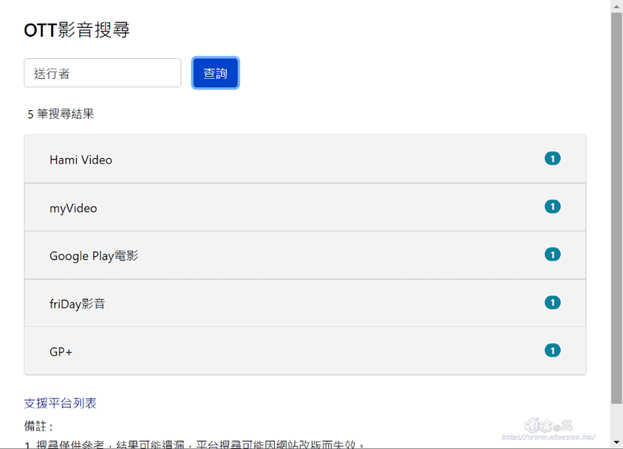正版影視搜尋工具「OTT 影音搜尋」
