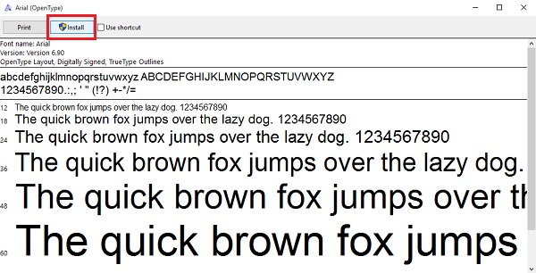 Install font Arial