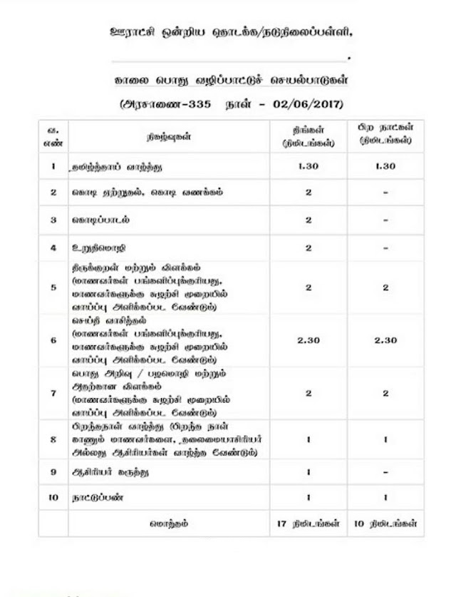 G.O Ms : 335 - New Prayer Timings For Tamil Nadu govt Schools 