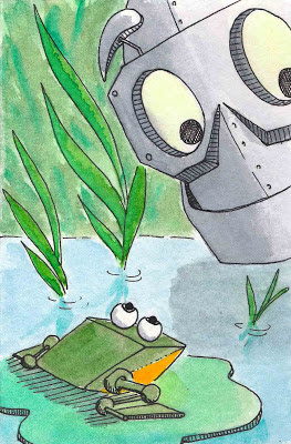 robot frog Ky Betts watercolor Sketches for Nora