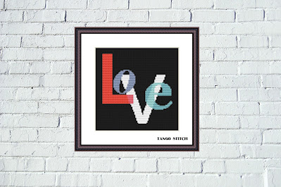 Love typography romantic cross stitch pattern - Tango Stitch