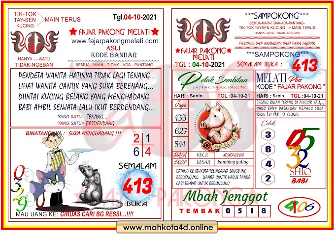 Syair Prediksi Jitu Fajar Pakong Melati Senin, 04 - Oktober - 2021