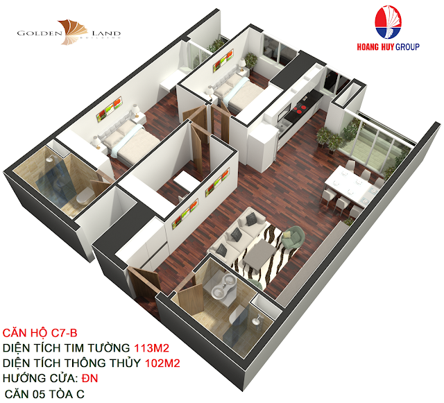 Căn 05 tòa C diện tích 113m2 chung cư Golden land