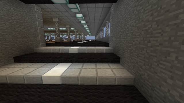 In Minecraft: de ingang van een parkeergarage, oprit naar boven