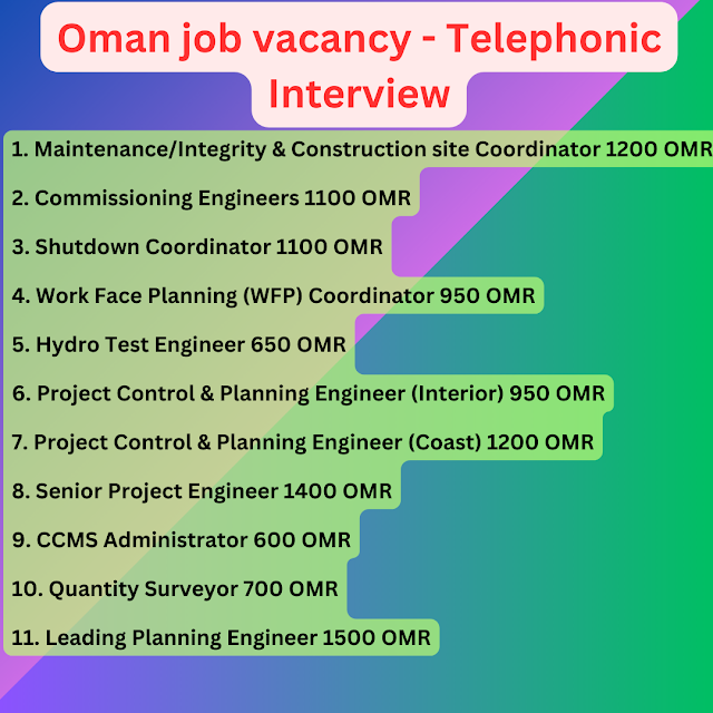 Oman job vacancy - Telephonic Interview