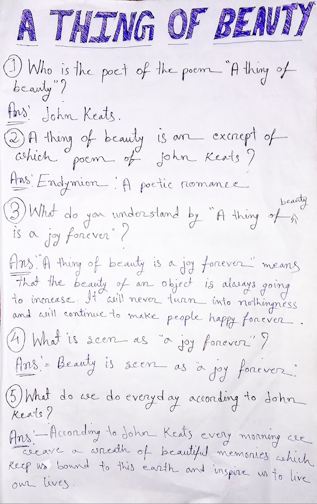 A Thing Of Beauty | Class 12 English Questions Answers 