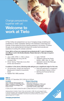 Tieto Walk-in on 12th Dec 