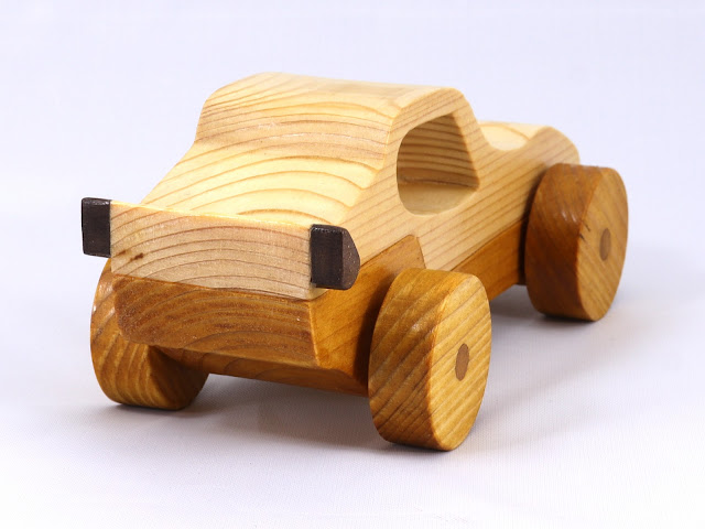 Handmade Wood Toy Car, Handmade Sport Coupe Finished with Clear and Amber Shellac, from The Speedy Wheels Series