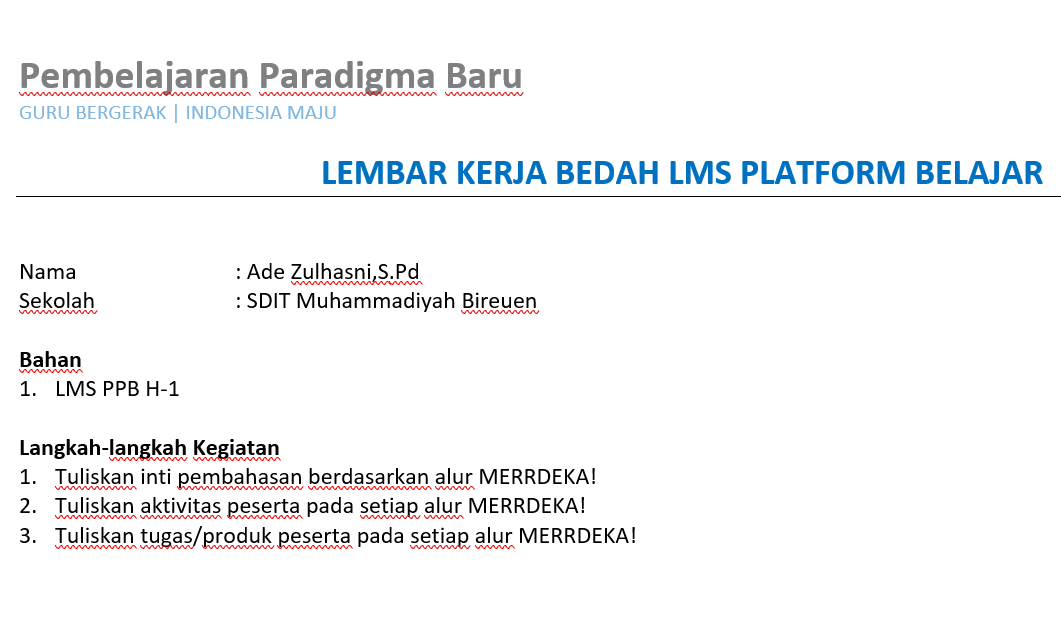 Contoh Pengisian LMS Inti Pembahasan Berdasarkan Alur Merdeka Di