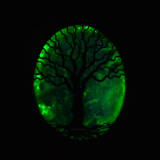 Glow view: Silver Tree of Life Necklace Pendant With Glow in the Dark Mother of Pearl Orgonite