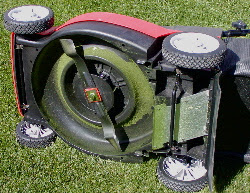 the underside of a rotary mower