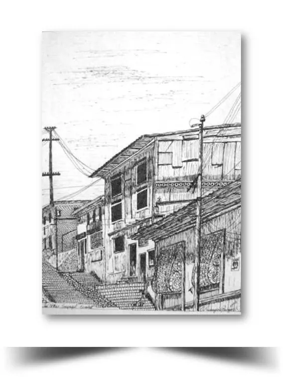 Guayaquil Antigu Las Escalinatas del Cerro Santana Obra del Artista Ecuatoriano Lalinchi Arreaga Burgos E.E.A.B