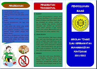 Contoh Leaflet Maag, pengertian Maag, penyebab Maag, komplikasi Maag, penatalaksanaan Maag, pencegahan Maag, pengobatan tradisional Maag