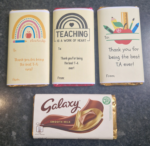 A selection of Galaxy chocolate bar sleeves for teachers and Teaching Assistants.