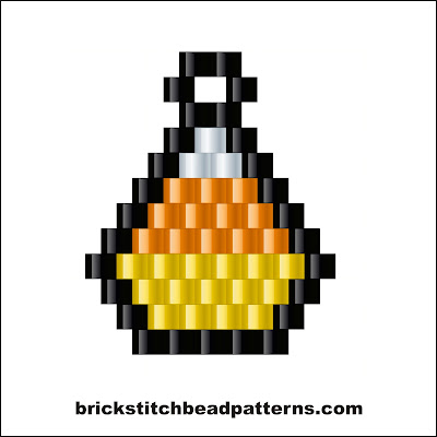 Click for a larger image of the Mini Candy Corn Halloween brick stitch bead pattern color chart.