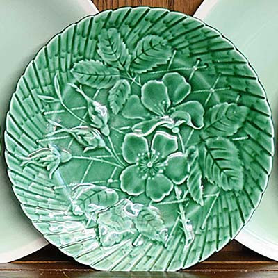 Jeanne Selep Green Majolica Rose Plate