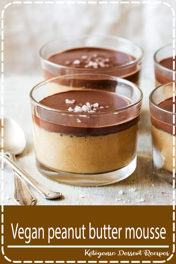 Vegan peanut butter mousse is comprised of airy, peanut mousse and creamy chocolate ganache, that complement each other really well. Vegan, gluten-free. #mousse #vegan #chocolate #glutenfree