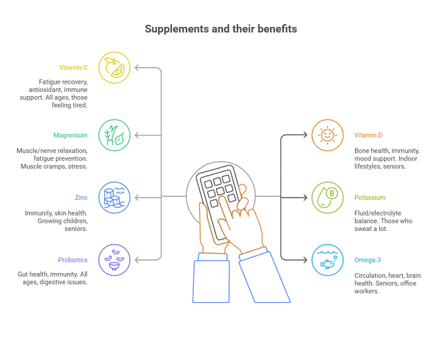 Infographic clearly showing the effects and roles of key nutrients for summer health