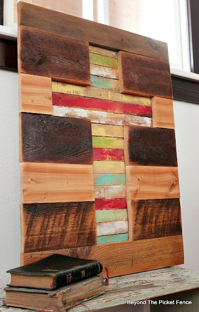 rustic, cross, barnwood, reclaimed wood, salvaged, lathe, http://bec4-beyondthepicketfence.blogspot.com/2016/02/barnwood-lathe-cross-sign.html