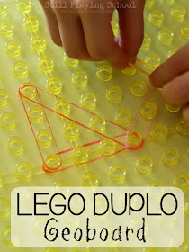 Create a geoboard for kids using Lego Duplo bases!