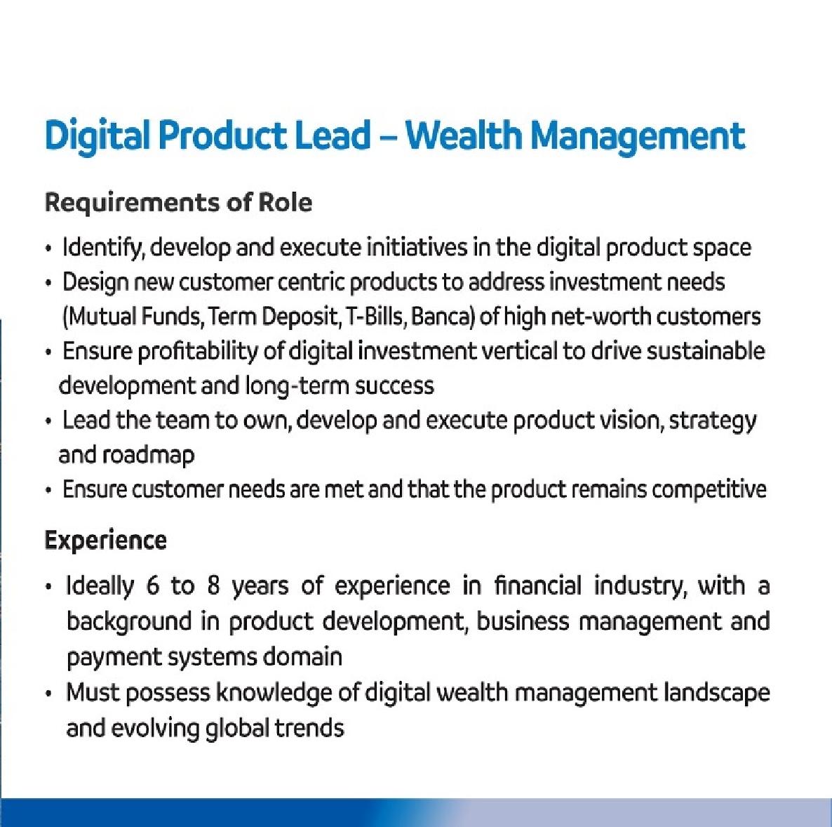 United Bank Limited (UBL) is hiring Digital Product Leads