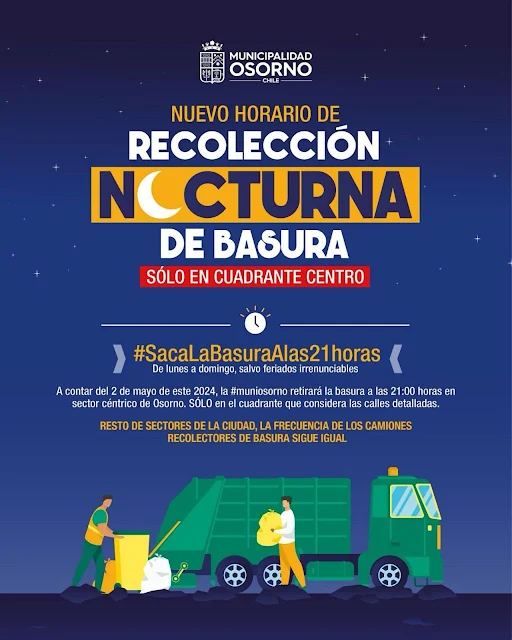 Osorno: Recolección de basura con cambios en los horarios de recogida