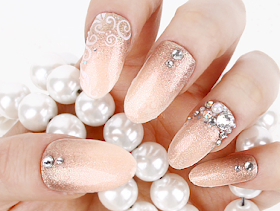 Elegant Pink Nail Tips, Glitter and Stone nail art