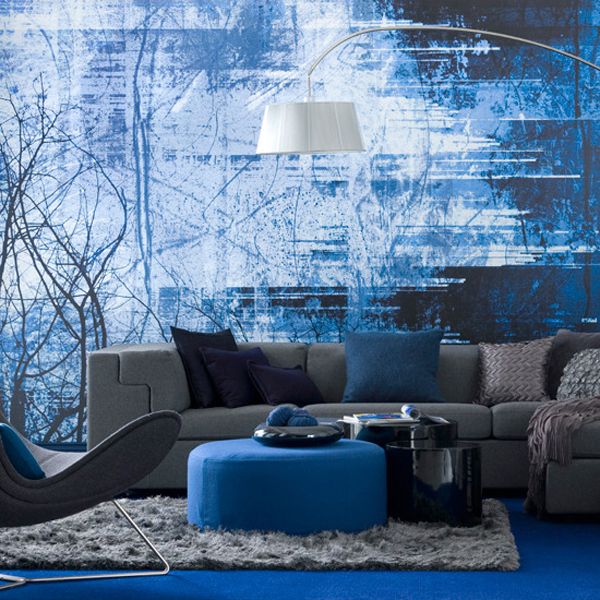 blue and gray living room combination