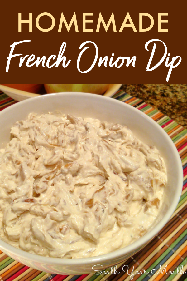 Homemade French Onion Dip! Caramelized onions, thyme, garlic and sour cream come together to make this classic dip. It's so easy and so much better... you'll never buy it again!