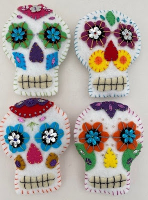 Embroidered felt sugar skulls craft for Halloween