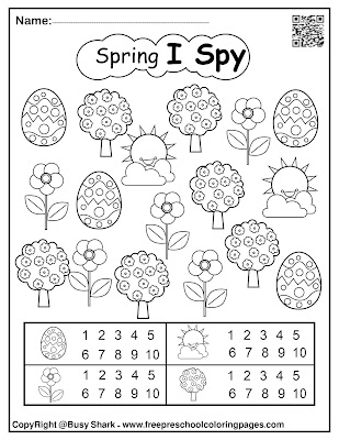 spring i spy printable free preschool coloring pages game for kids, bunny rabbit,flowers,tree,snail,sun,egg,ladybug,butterfly,chick peeps