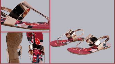 Flat Sandals with Glitter and a Floral Pattern