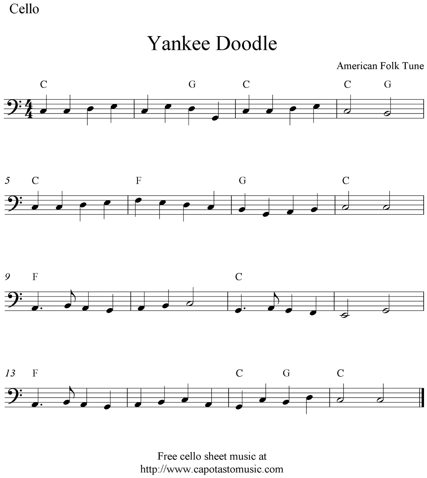 Free Printable Sheet Music Yankee Doodle Free Cello Sheet Music Notes