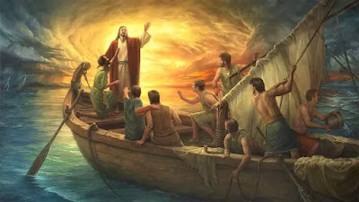 imagem Jesus no barco com os discípulos acalma a tempestade